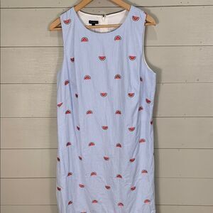 Talbots NWT seersucker Blue striped Watermelon embroidered dress size 14 $119